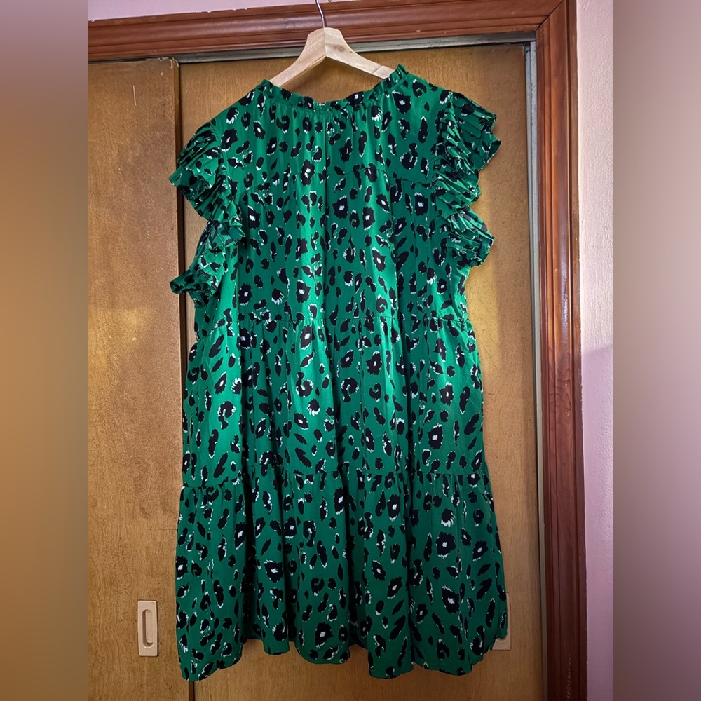 Green Leopard Print Ruffle Dress - Picture 3 of 13